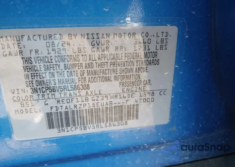 2024 Nissan Kicks S Xtronic Cvt from USA, damaged, VIN 3N1CP5BV5RL586308